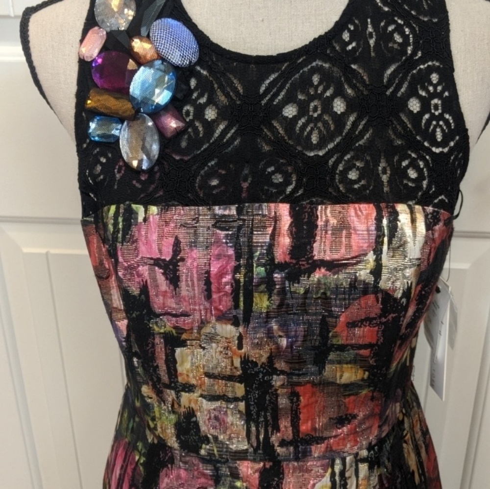 NWT Nicole Miller brocade lace multi color dress,6